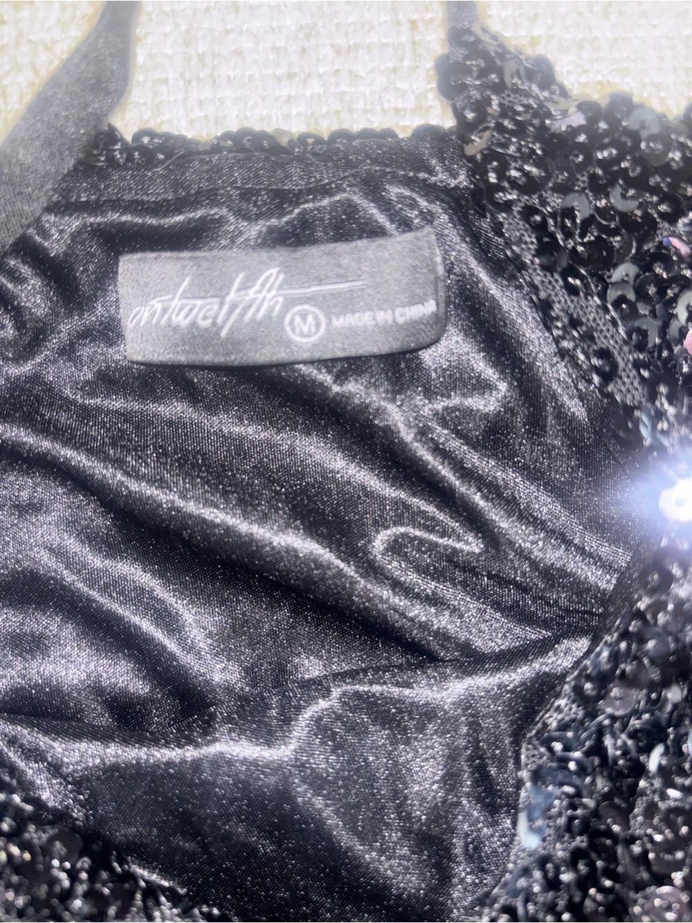 Y2K Black Sequin Crop Tank Top ✨ Sparkly Party Club Cami Size M Ontwelfth - Picture 3 of 4